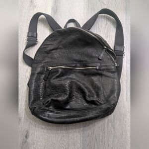 Maxon Collection Saini Italian Pebbled Leather Laptop Backpack Black Goth